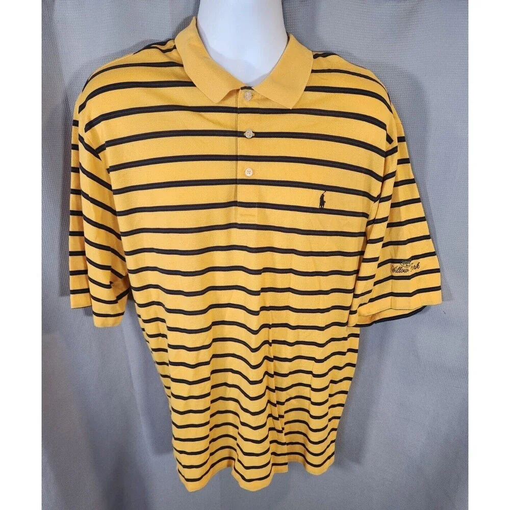 Polo Golf Ralph Lauren Pima Cotton Yellow Striped Short Sleeve Men Polo Shirt XL